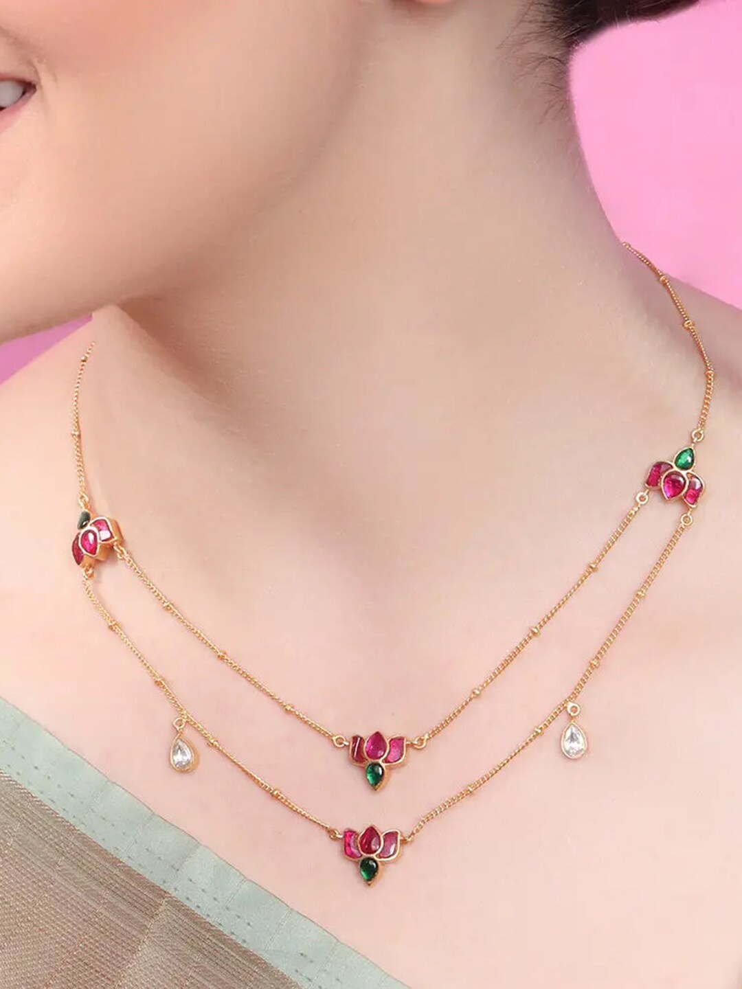 

Unniyarcha 92.5 Silver Gold-Plated Layered Necklace