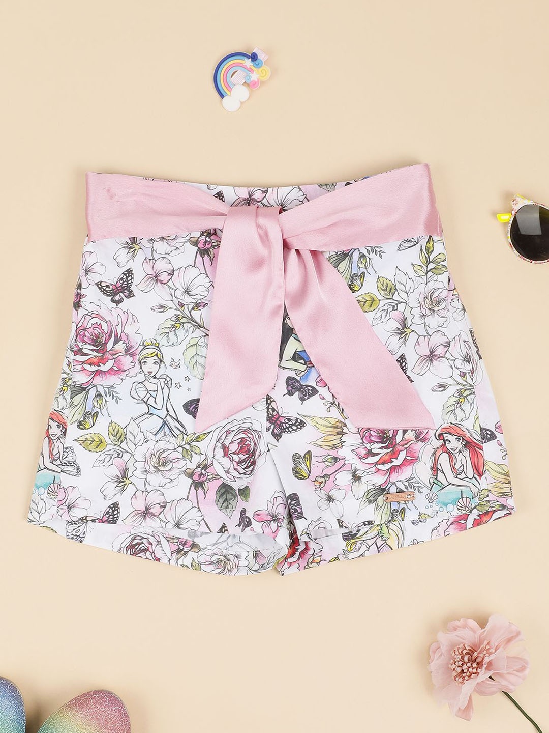 

One Friday Pink Princess Girls Floral Printed Shorts