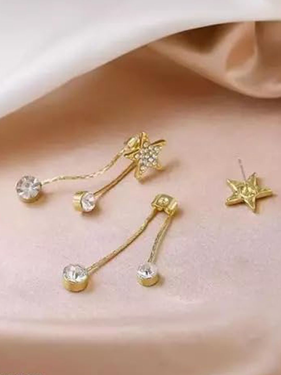 

Xivir Gold-Plated Crystals Studded Contemporary Drop Earrings