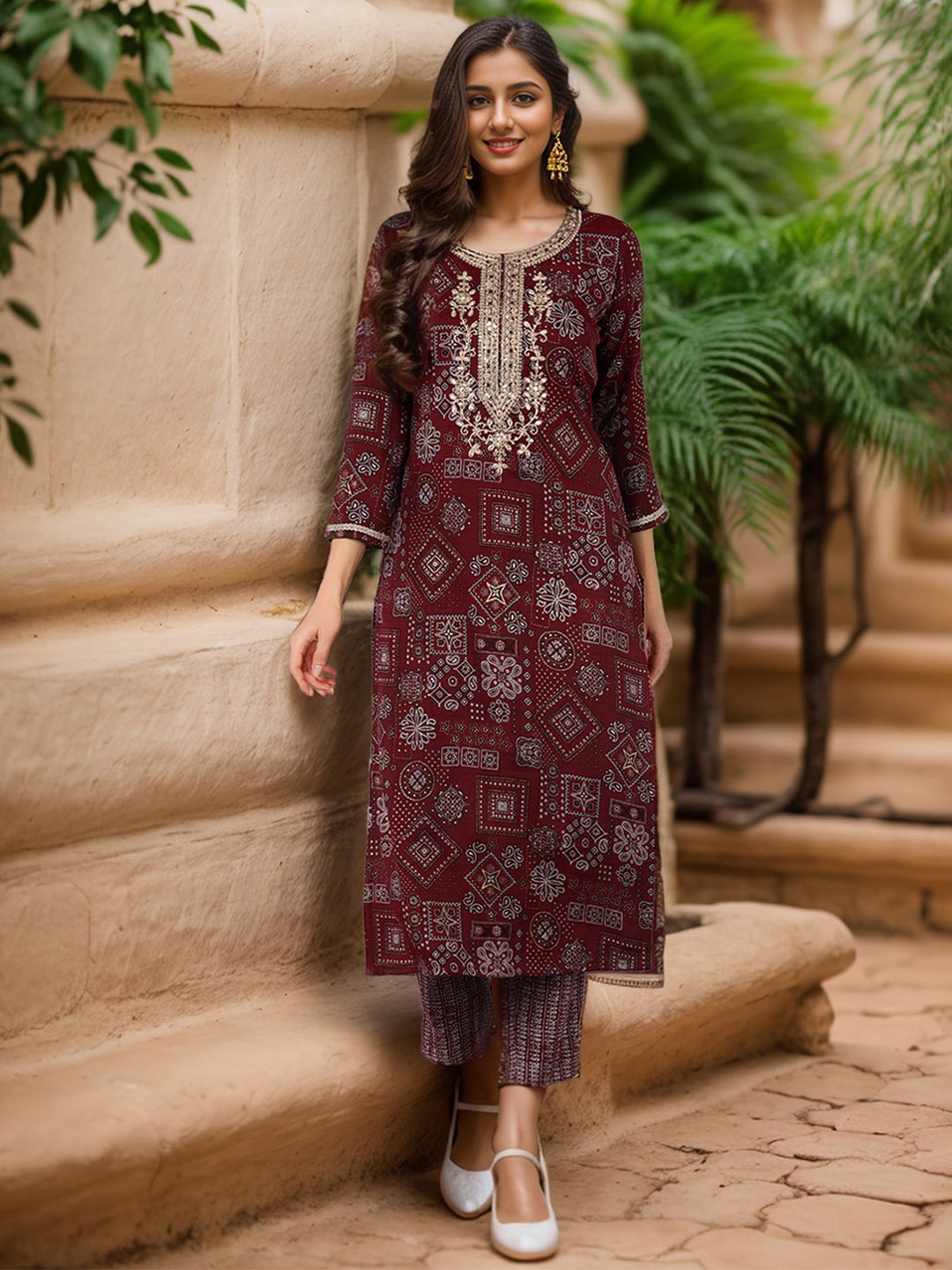 

Anouk Women Ethnic Motifs Embroidered Kurta, Maroon
