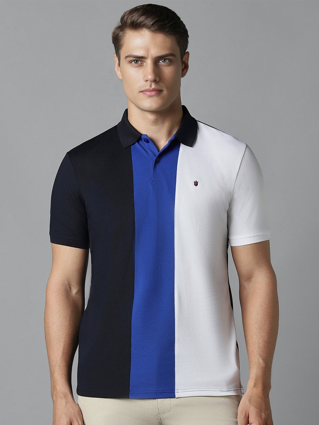 

Louis Philippe Sport Men Colourblocked Polo Collar Cotton Applique Slim Fit T-shirt, Black