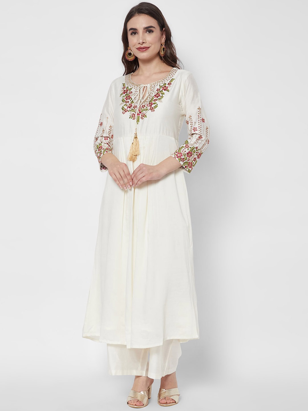 

HEEPOSH Women Floral Embroidered Empire Kurta with Palazzos & With Dupatta, White