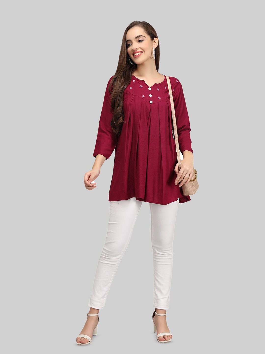 

Beatnik Women Embroidered Tunic, Maroon
