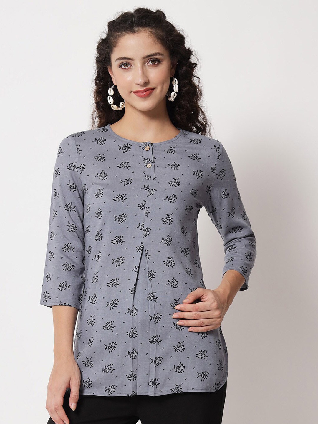 

Beatnik Women Boat Neck Printed Tunic, Grey