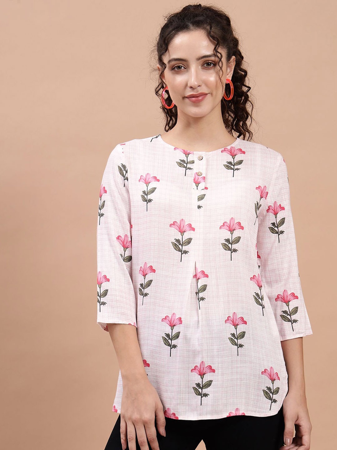 

Beatnik Women Boat Neck Printed Tunic, Pink
