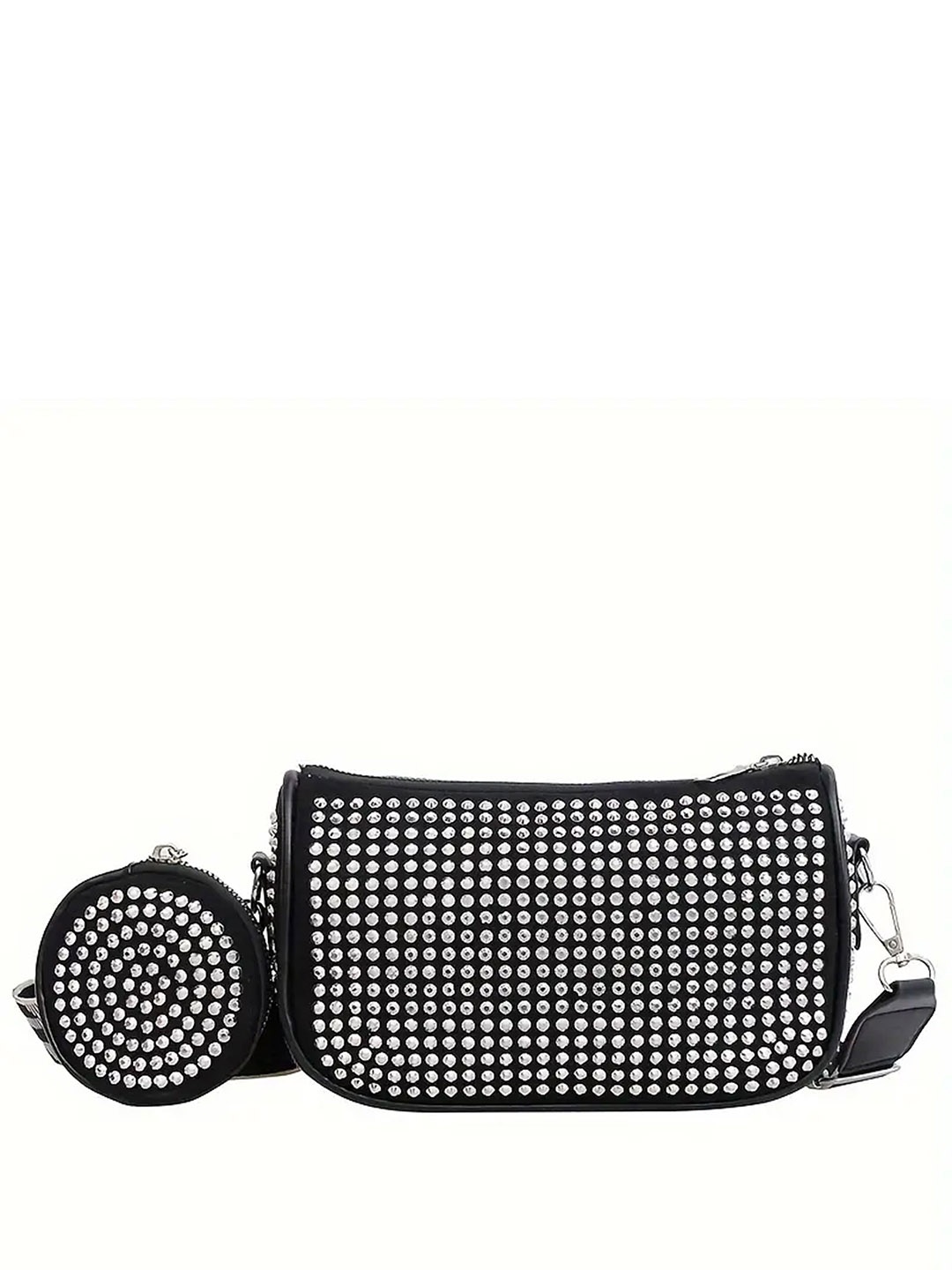 

REDHORNS Rhinestone Studded Embellished Crossbody Sling Bag, Black