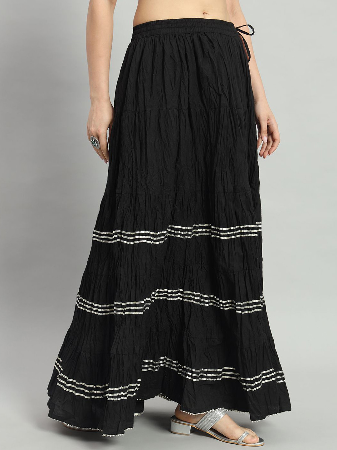 

ZRI Pure Cotton Gotta Lace Flared Maxi Skirt, Black