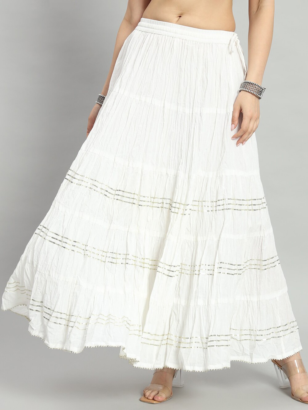 

ZRI Pure Cotton Flared Maxi Skirt, White