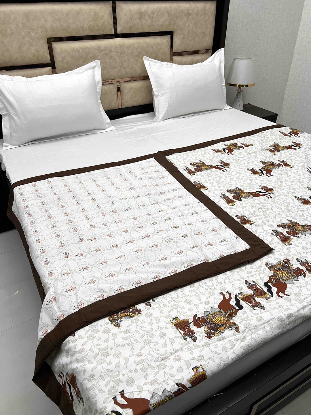 

Pure Decor Brown & White Ethnic Motifs AC Room 210 GSM Cotton Double Bed Dohar