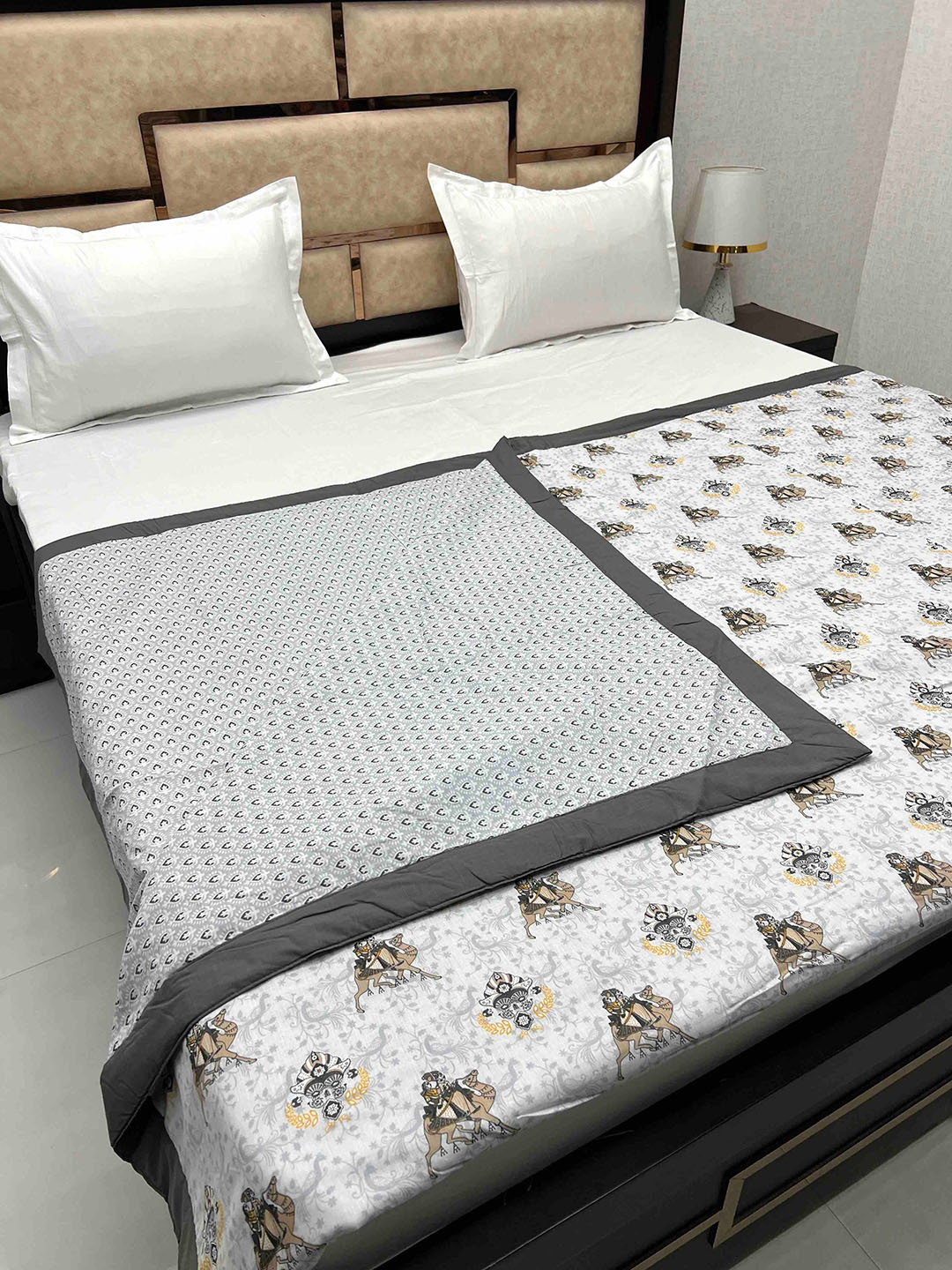 

Pure Decor Grey & White Ethnic Motifs AC Room 210 GSM Cotton Cotton Double Bed Dohar