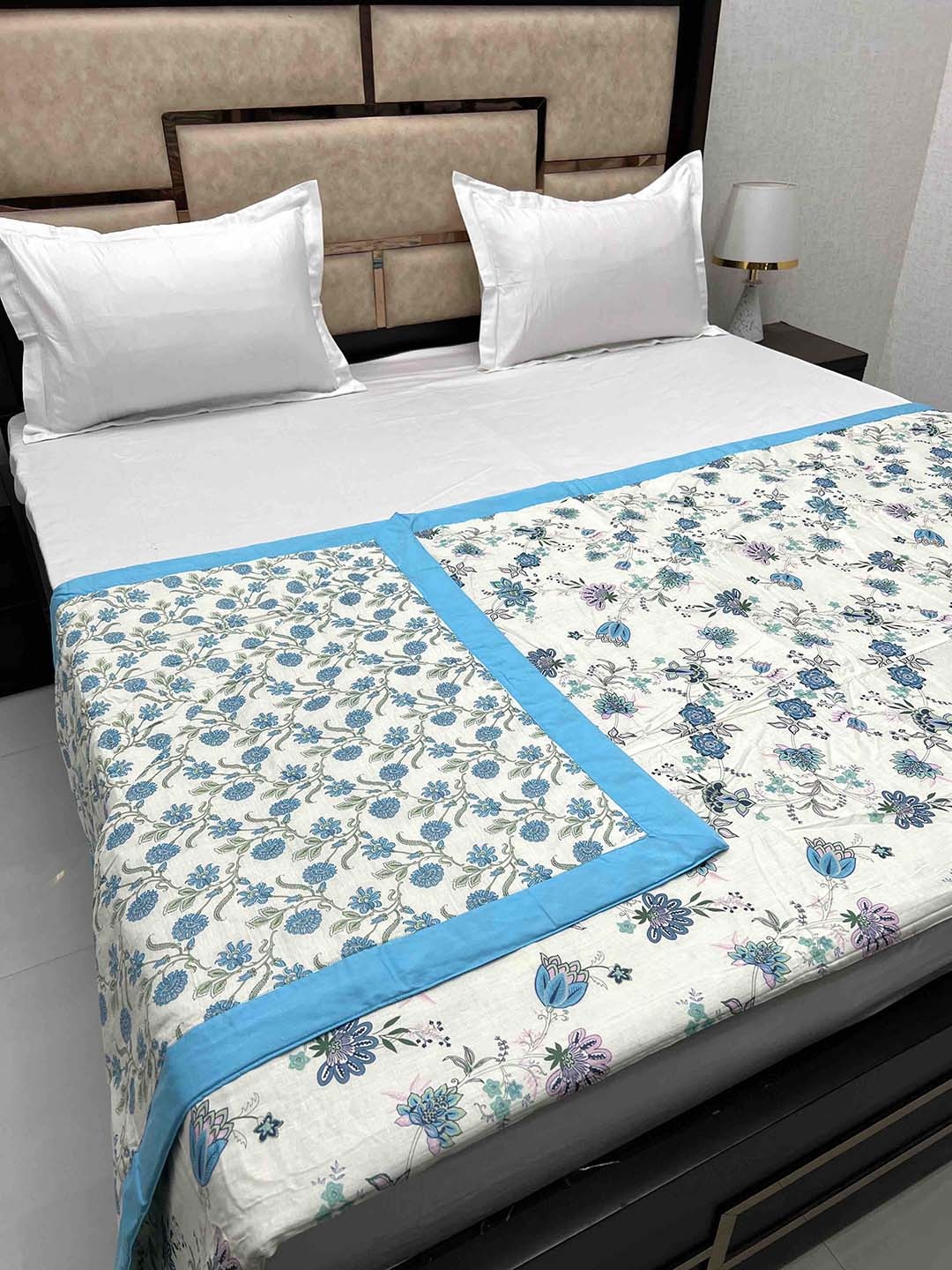 

Pure Decor Blue & White Floral AC Room 210 GSM Cotton Double Bed Dohar