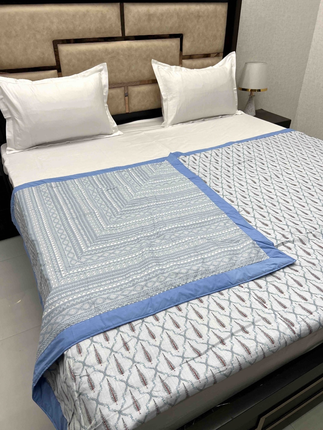 

Pure Decor Blue & White Ethnic Motifs AC Room 210 GSM Double Bed Dohar