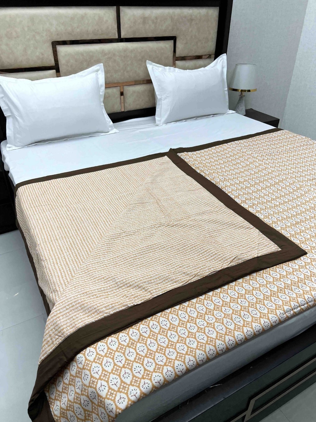 

Pure Decor Orange & White Floral AC Room 210 GSM Double Bed Dohar