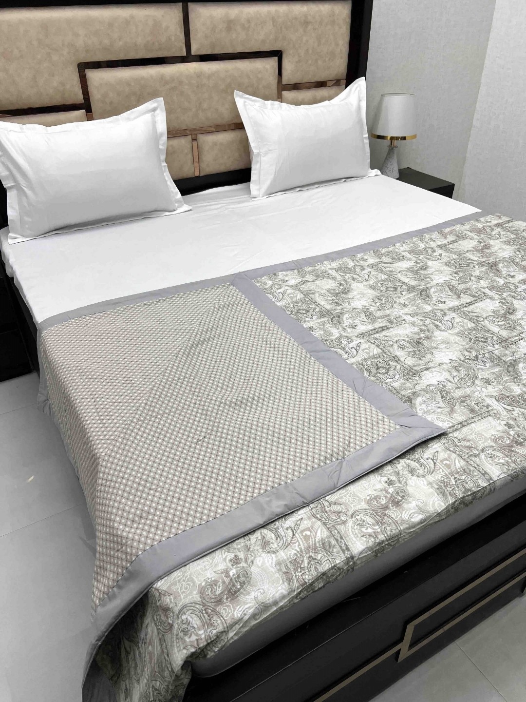 

Pure Decor Grey & White Ethnic Motifs AC Room 210 GSM Double Bed Dohar