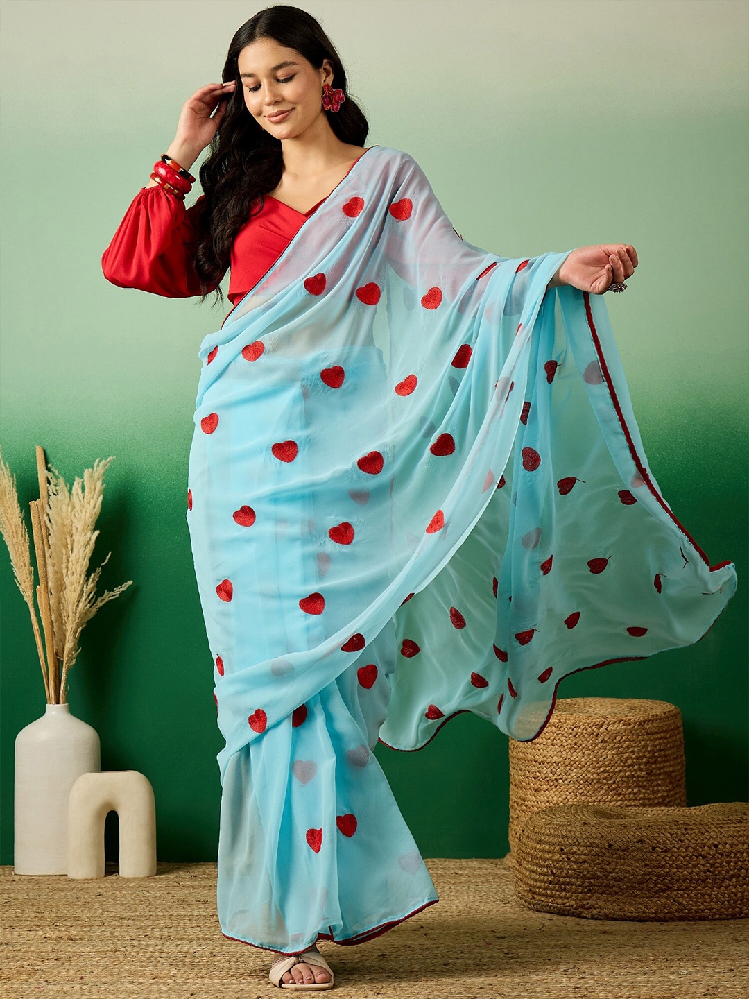 

Sangria Embroidered Ready To Wear Saree, Blue