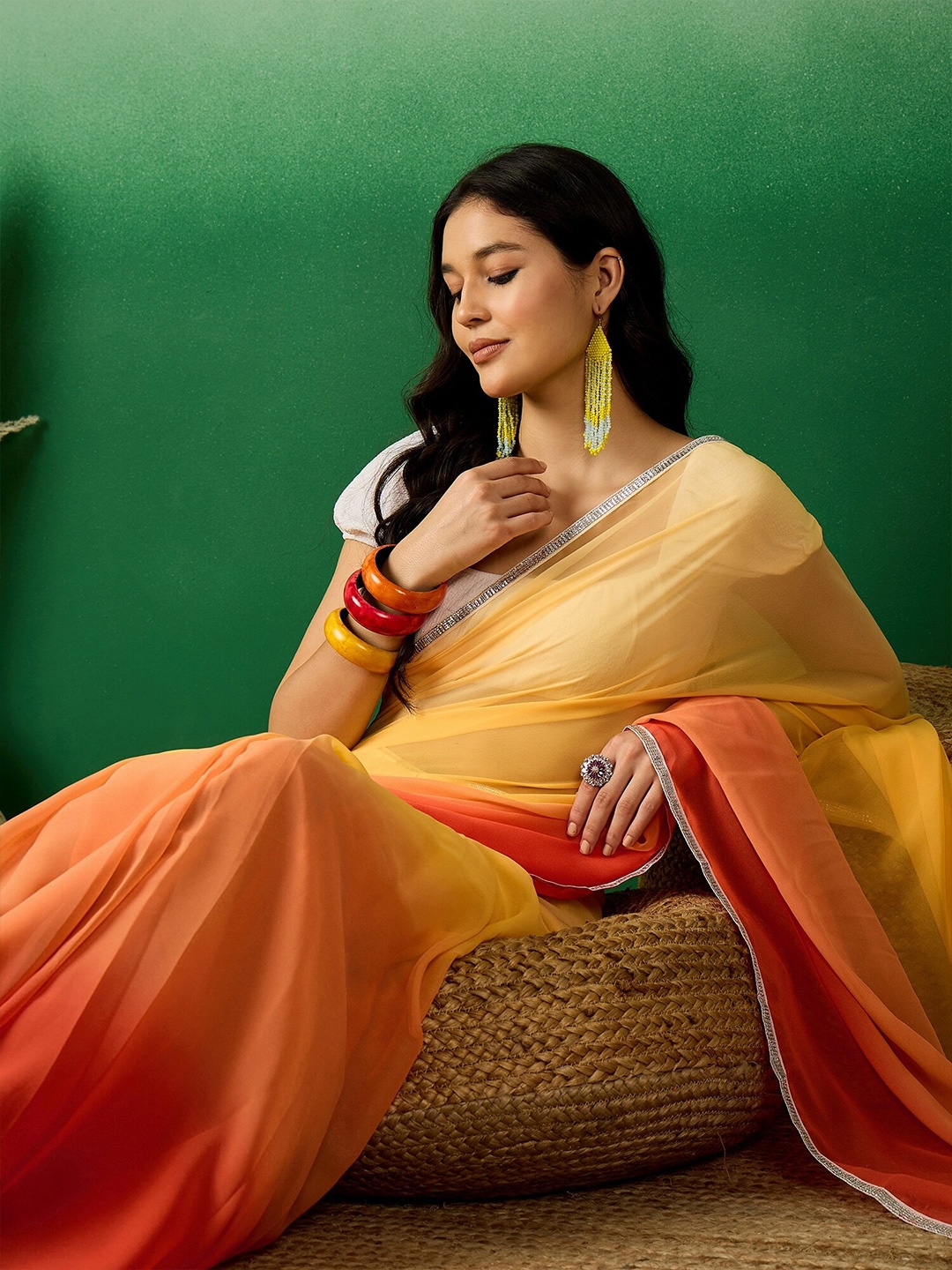 

Sangria Dyed Ombre Ready To Wear Saree, Yellow