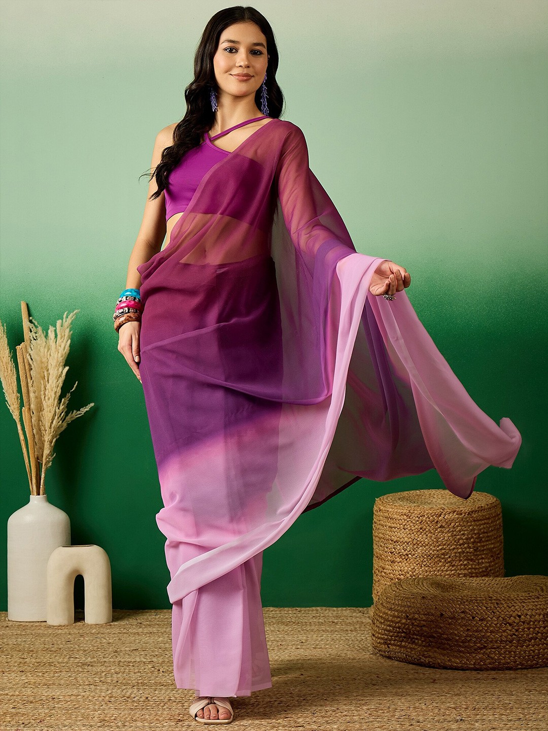 

Sangria Dyed Ready To Wear Ombre Saree, Purple
