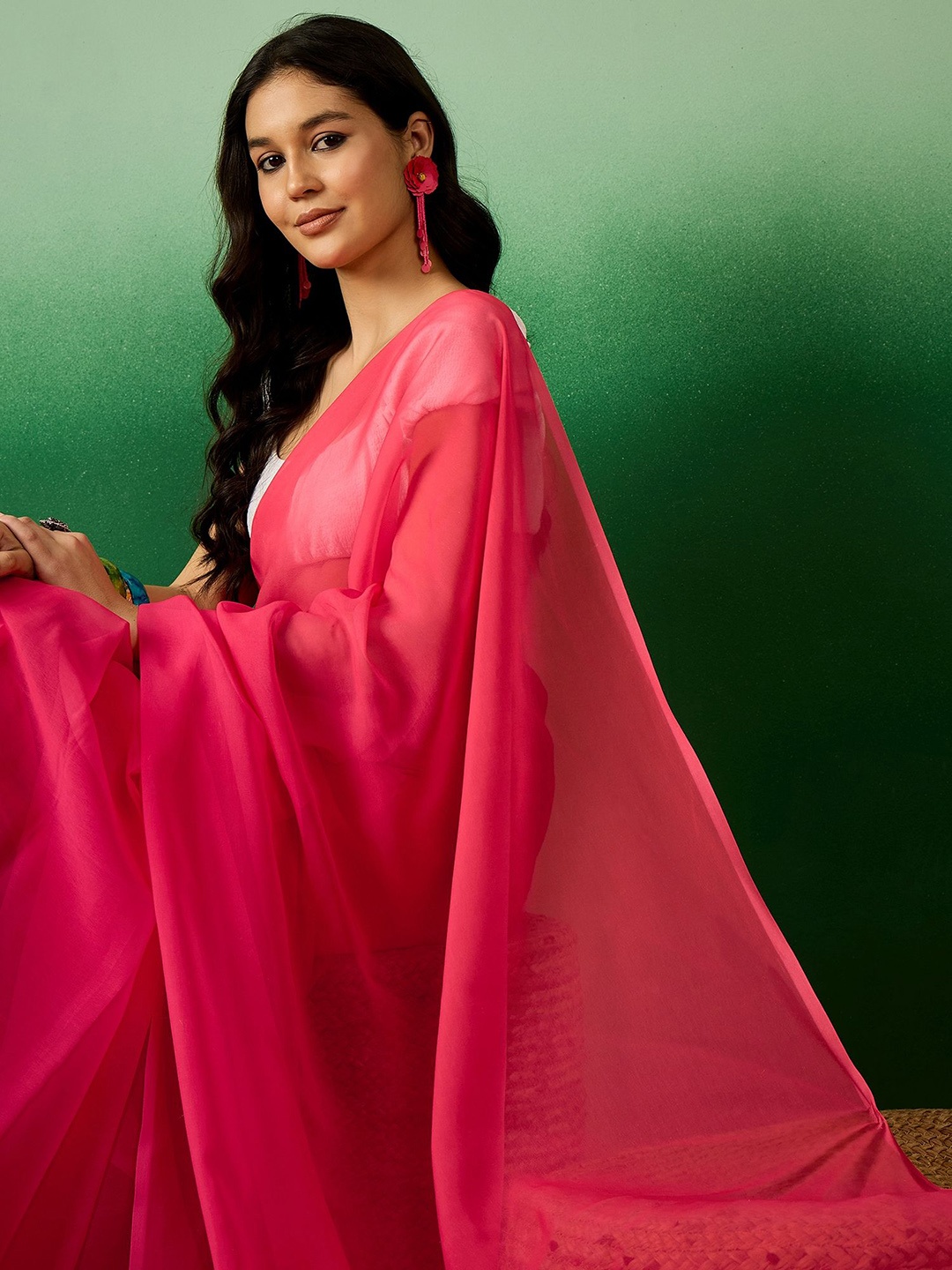 

Sangria Ombre Ready To Wear Saree & Blouse, Pink