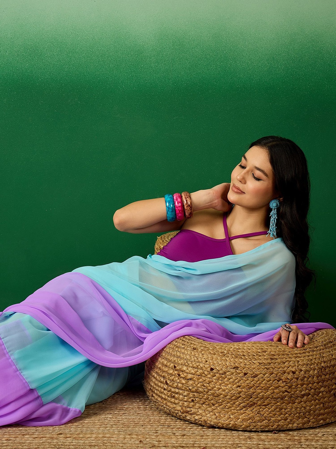 

Sangria Ombre Ready To Wear Saree, Blue