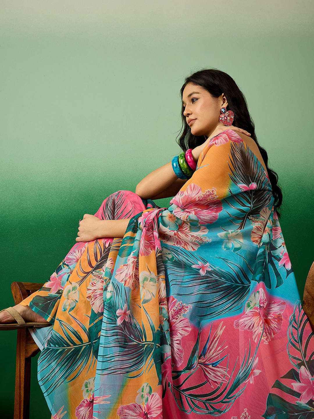 

Sangria Printed Ready To Wear Saree & Blouse, Blue