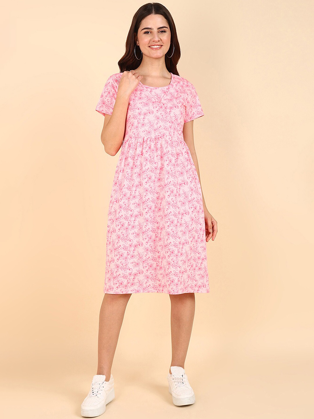 

House Of Zelena Floral Print Cotton Maternity Dress, Pink