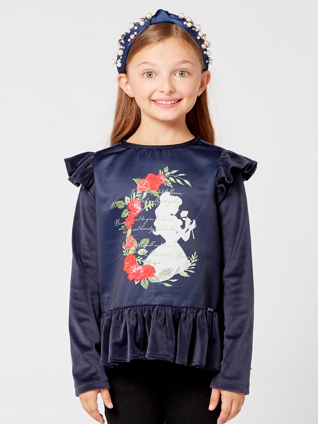 

One Friday Floral Print Top, Navy blue