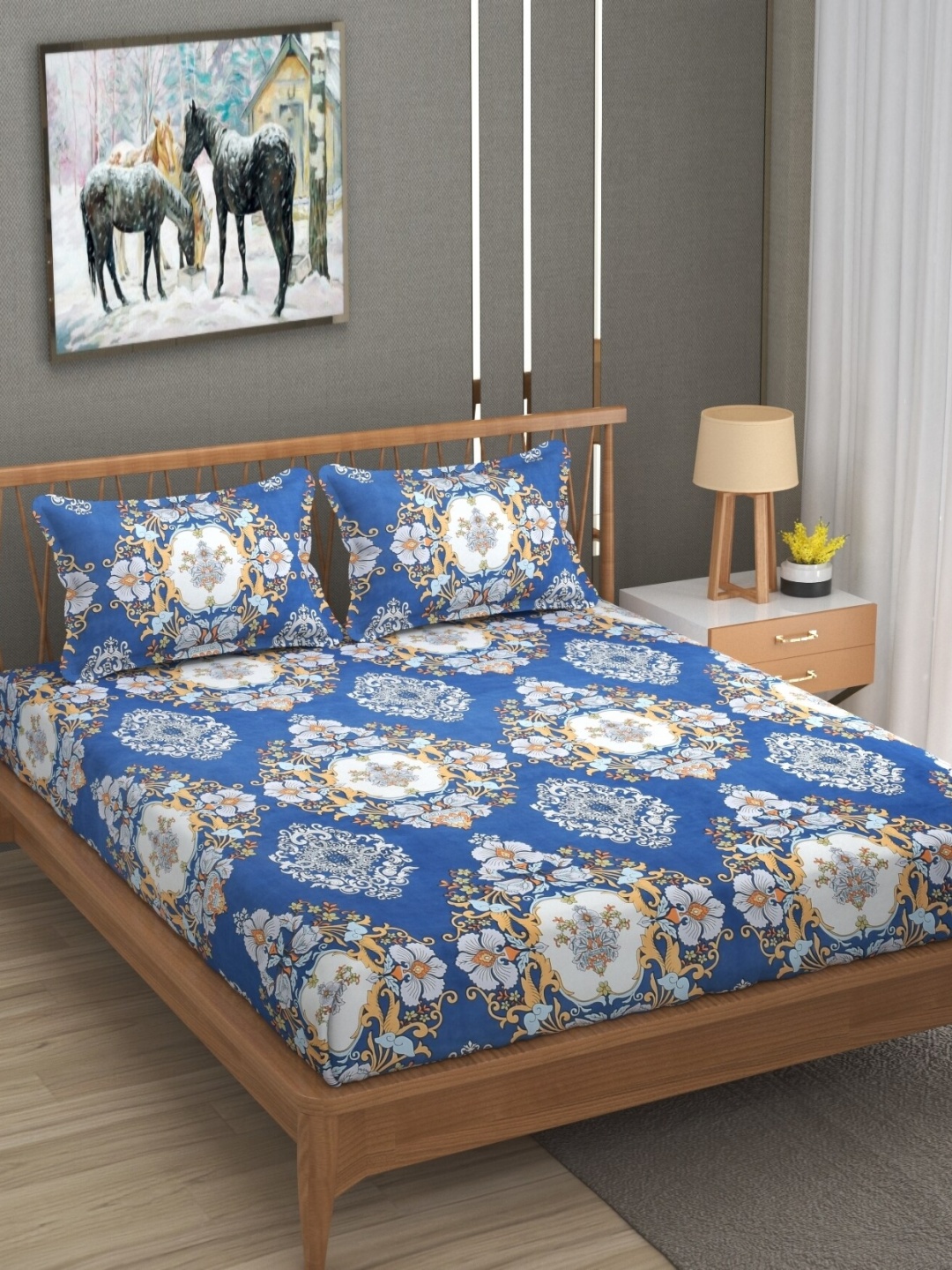 

UrbanArts Blue & White Ethnic Motifs 170 TC King Bedsheet with 2 Pillow Covers