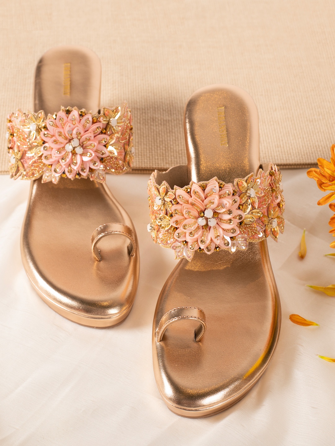 

UrbanSway Embellished One Toe Block Heels, Rose gold