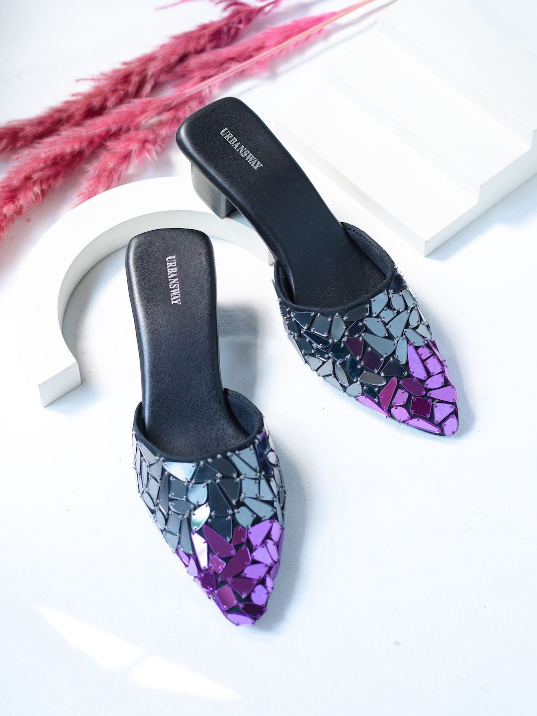 

UrbanSway Embellished Block Heel Pumps, Black