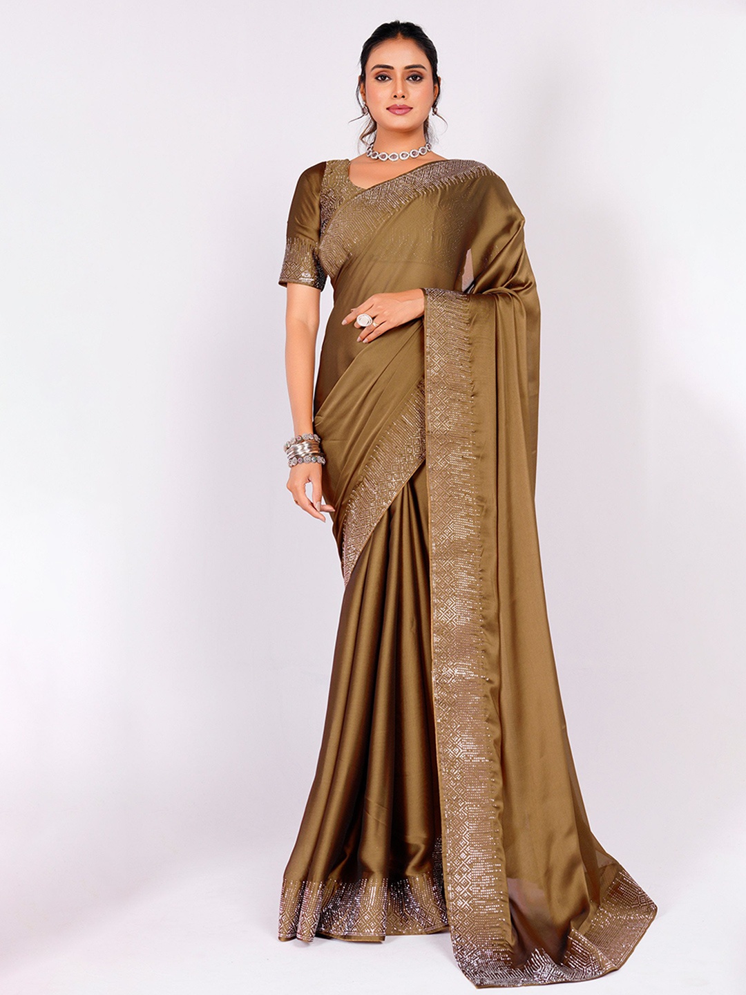 

Mitera Beads and Stones Saree, Brown