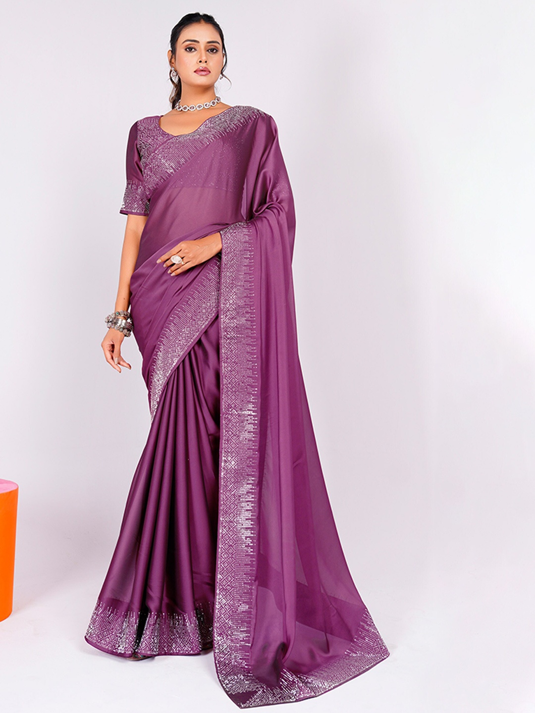 

Mitera Beads and Stones Embellished Saree, Purple