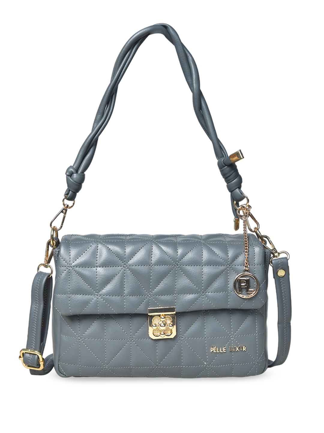 

PELLE LUXUR Women Textured PU Structured Shoulder Bag with Quilted, Grey