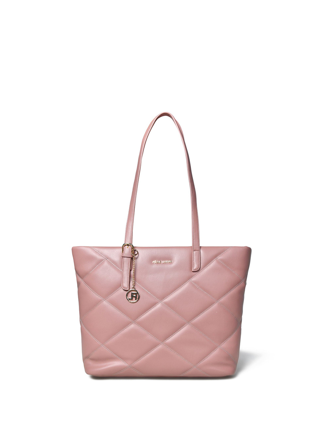

PELLE LUXUR Women PU Structured Shoulder Bag with Quilted, Pink