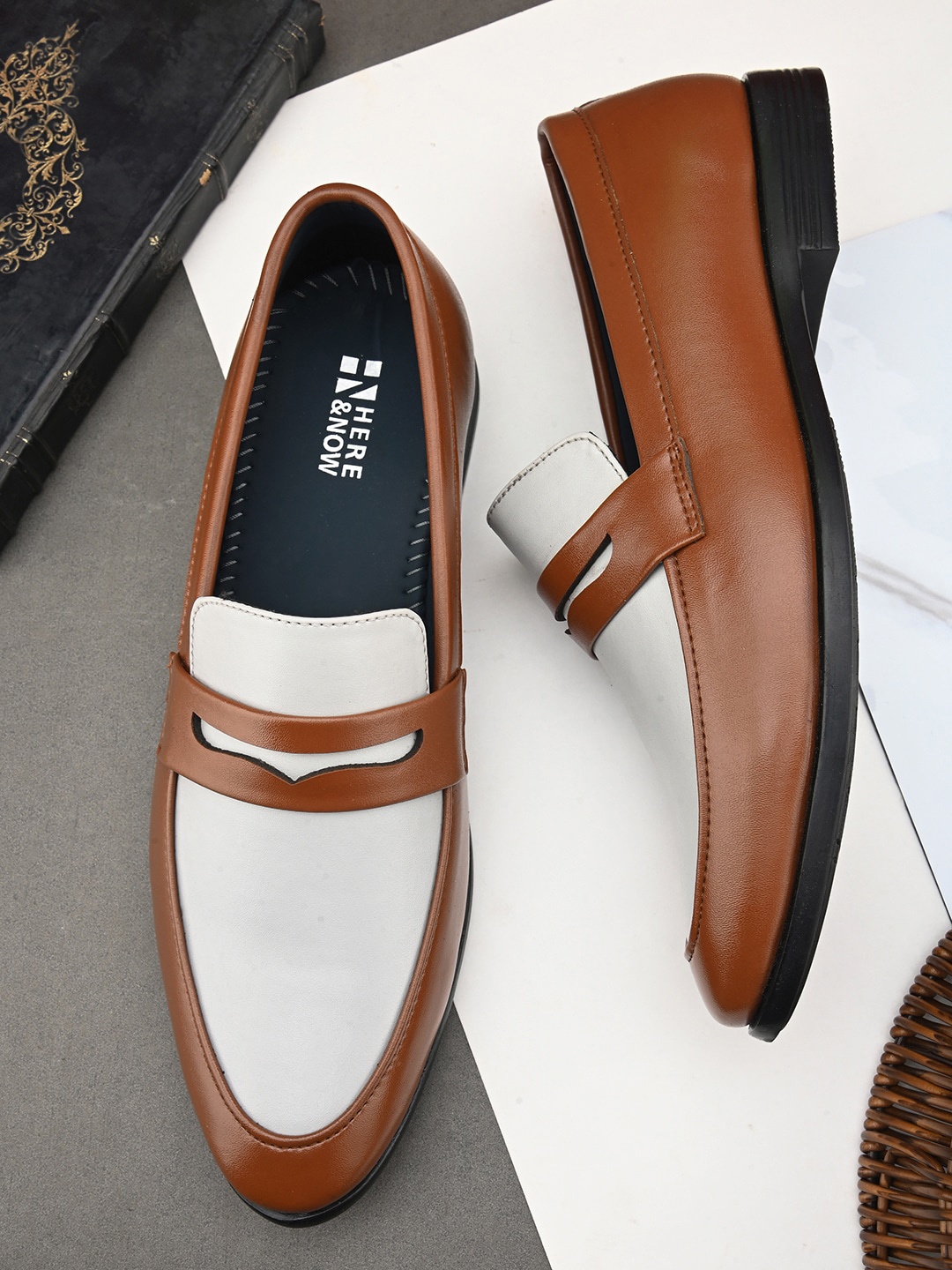 

HERE&NOW Men Leather Formal Loafers Shoes, Tan