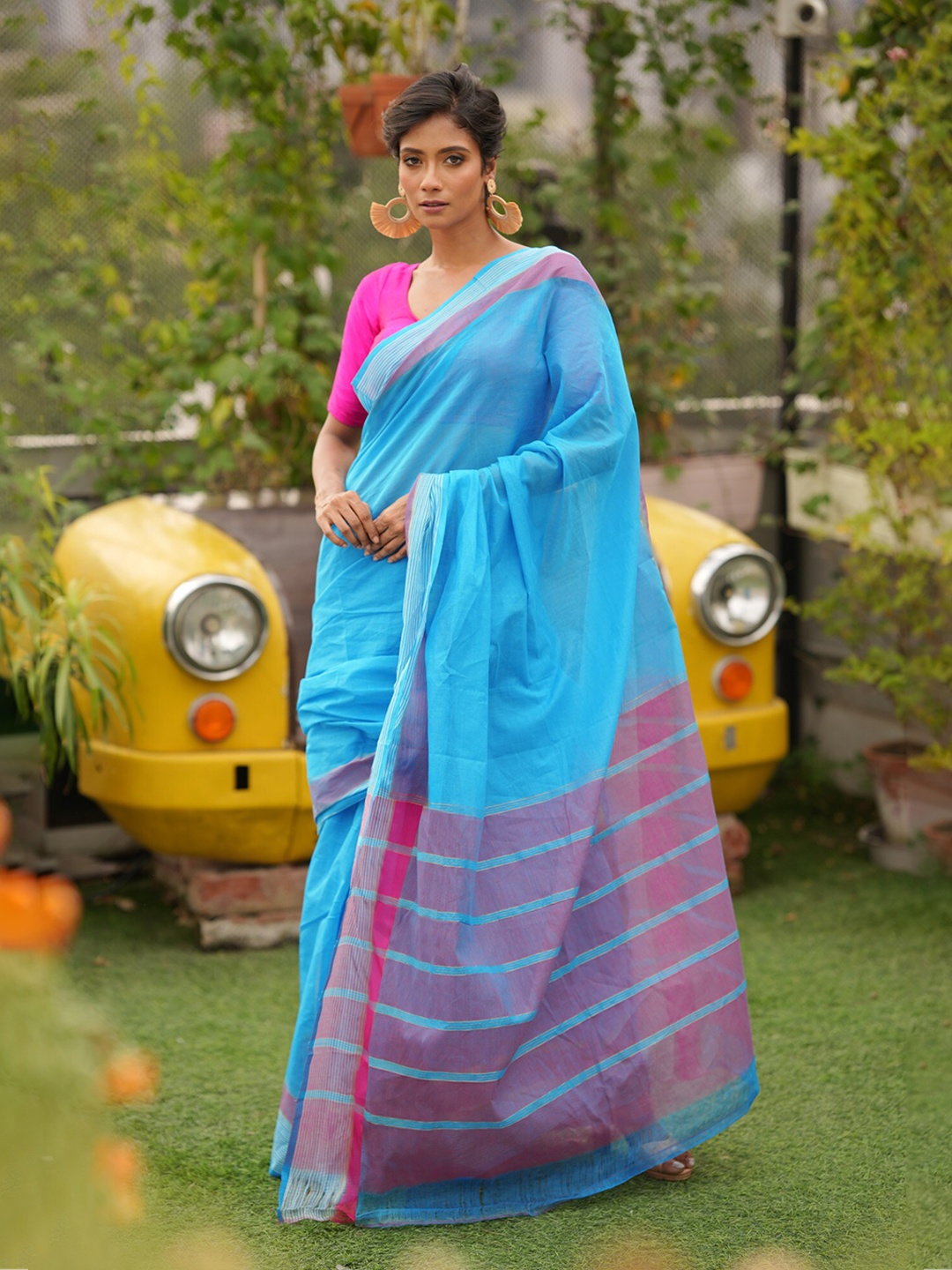 

Unnati Silks Pure Cotton Handloom Mangalagiri Saree, Blue