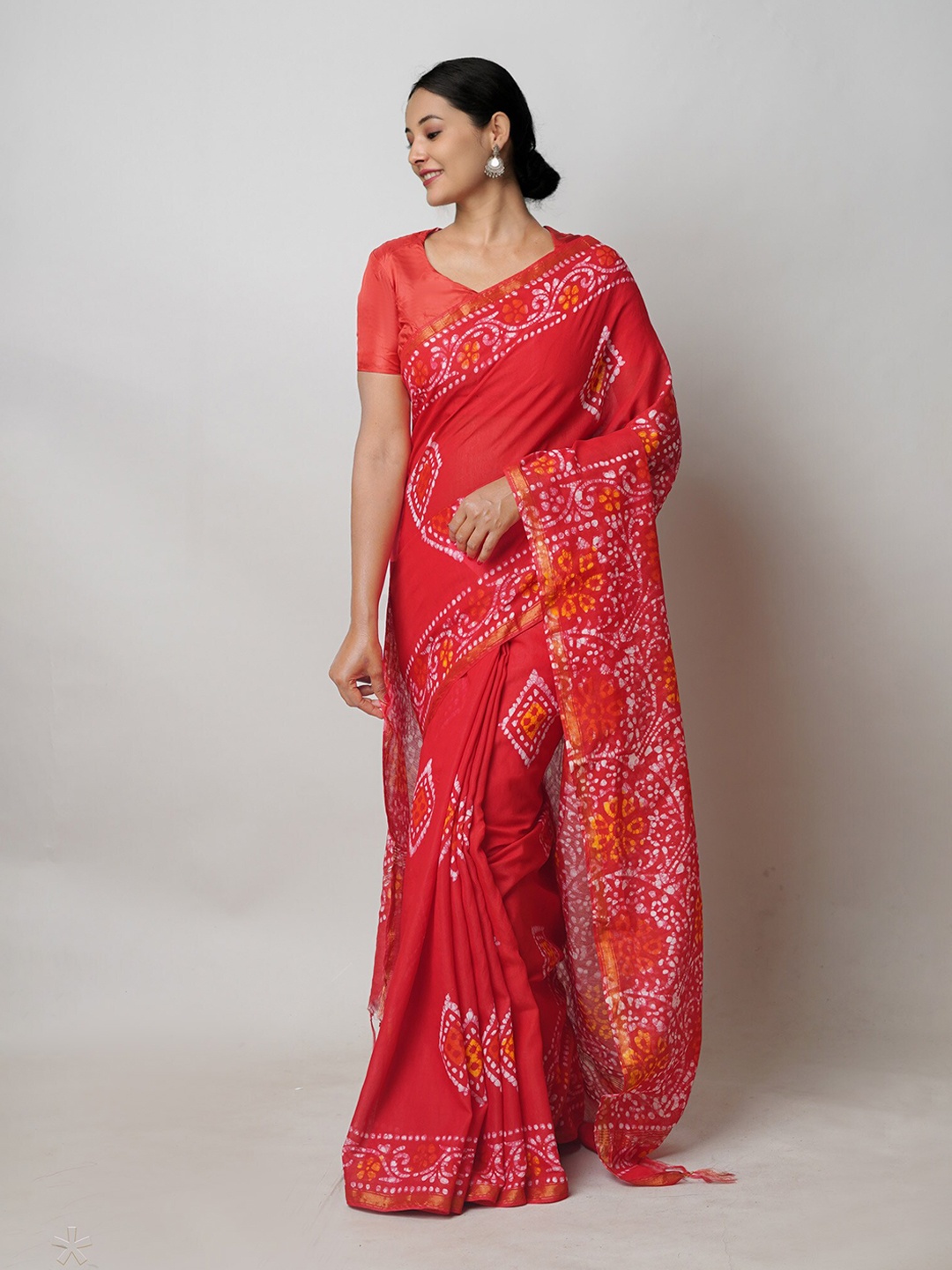 

Unnati Silks Ethnic Motifs Zari Silk Cotton Handloom Chanderi Saree, Red