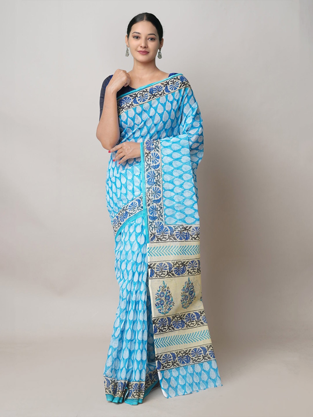 

Unnati Silks Floral Pure Cotton Handloom Kota Saree, Blue