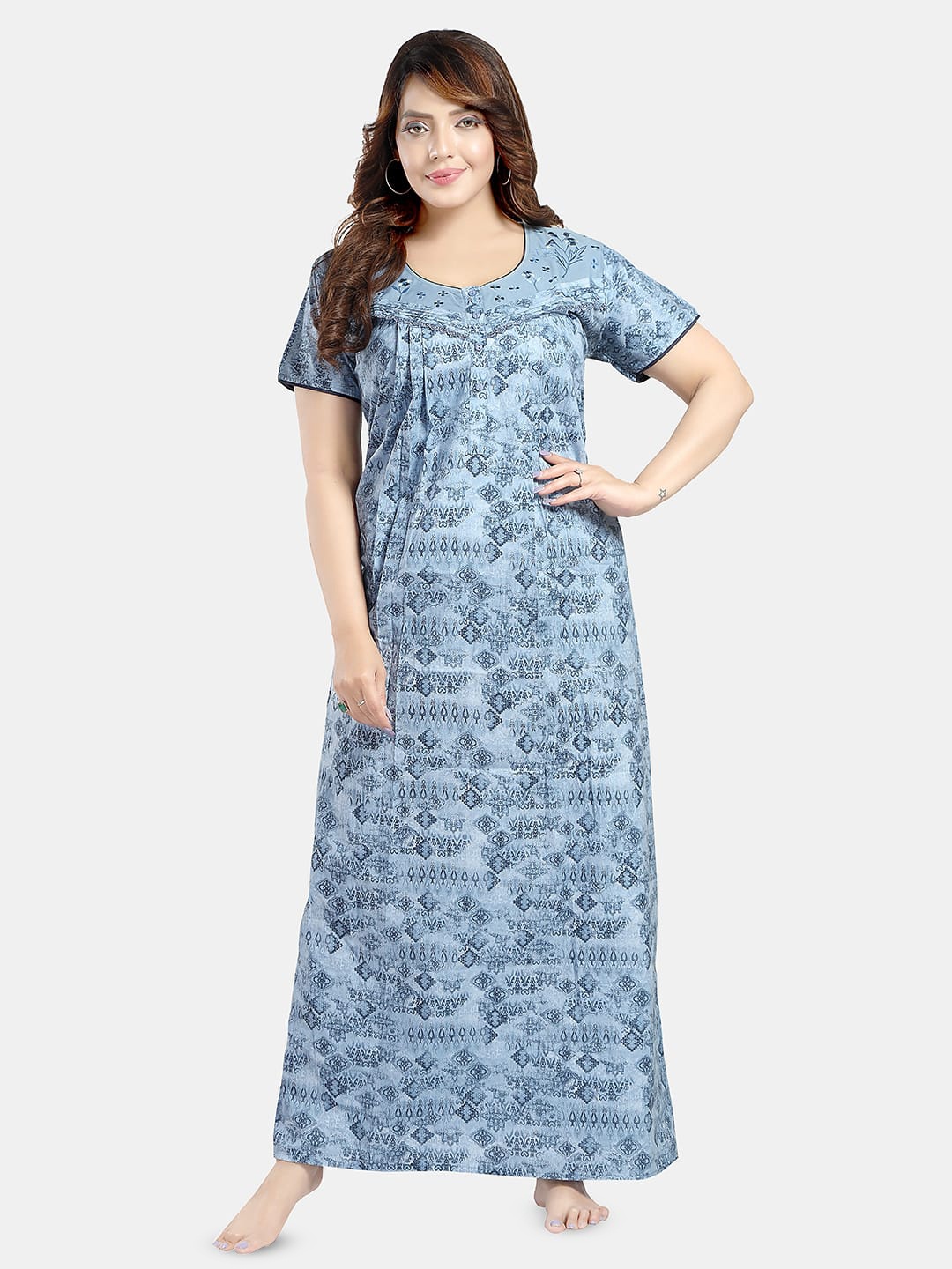 

NIGHT QUEEN Floral Printed Maxi Nightdress, Blue