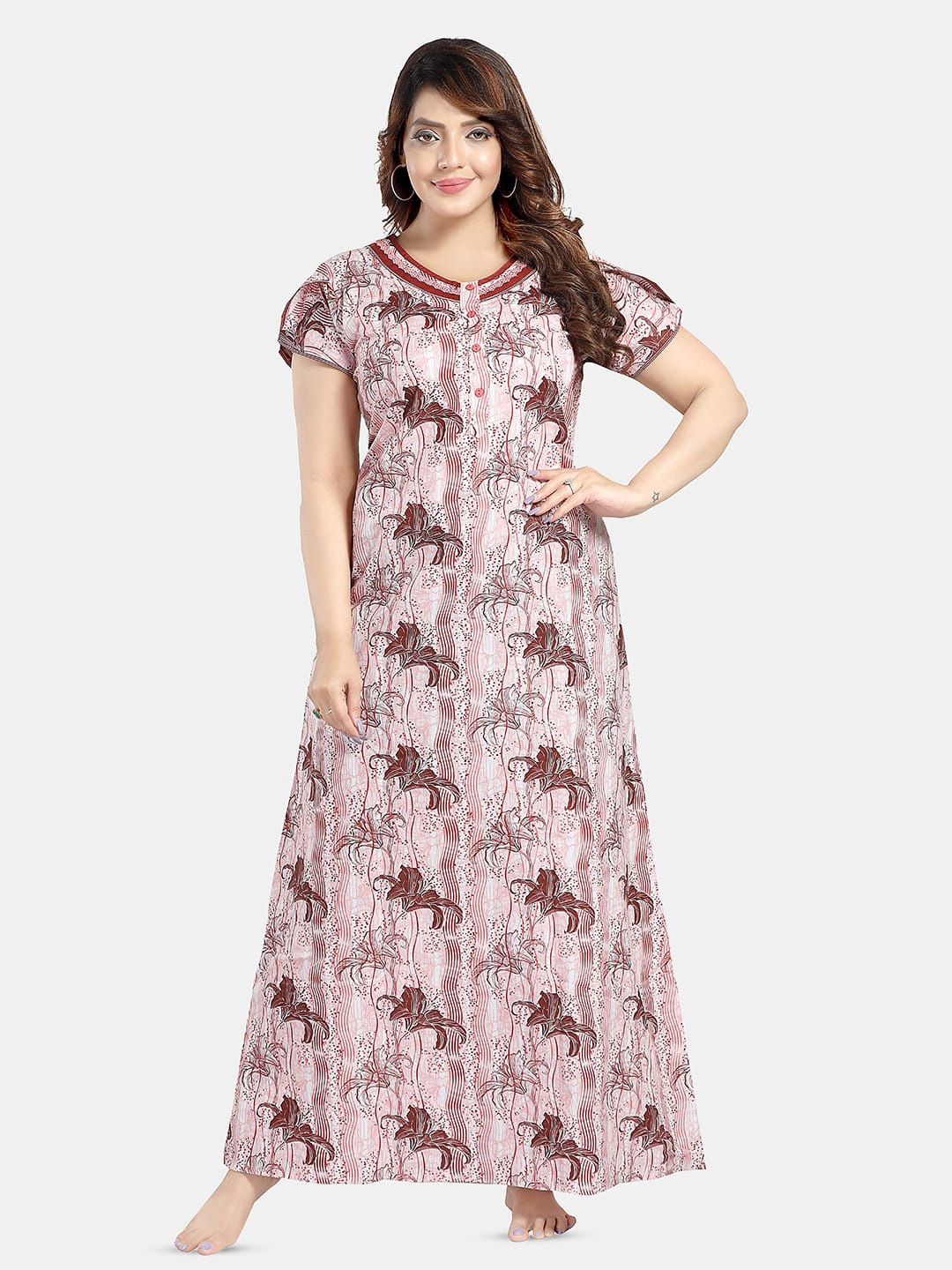 

NIGHT QUEEN Floral Printed Maxi Nightdress, Peach