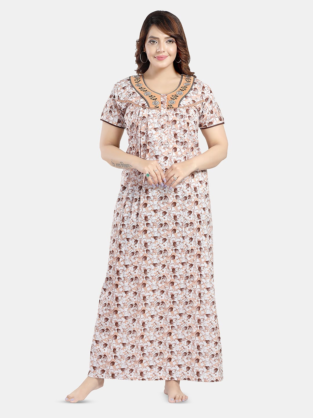 

NIGHT QUEEN Printed Maxi Nightdress, Peach