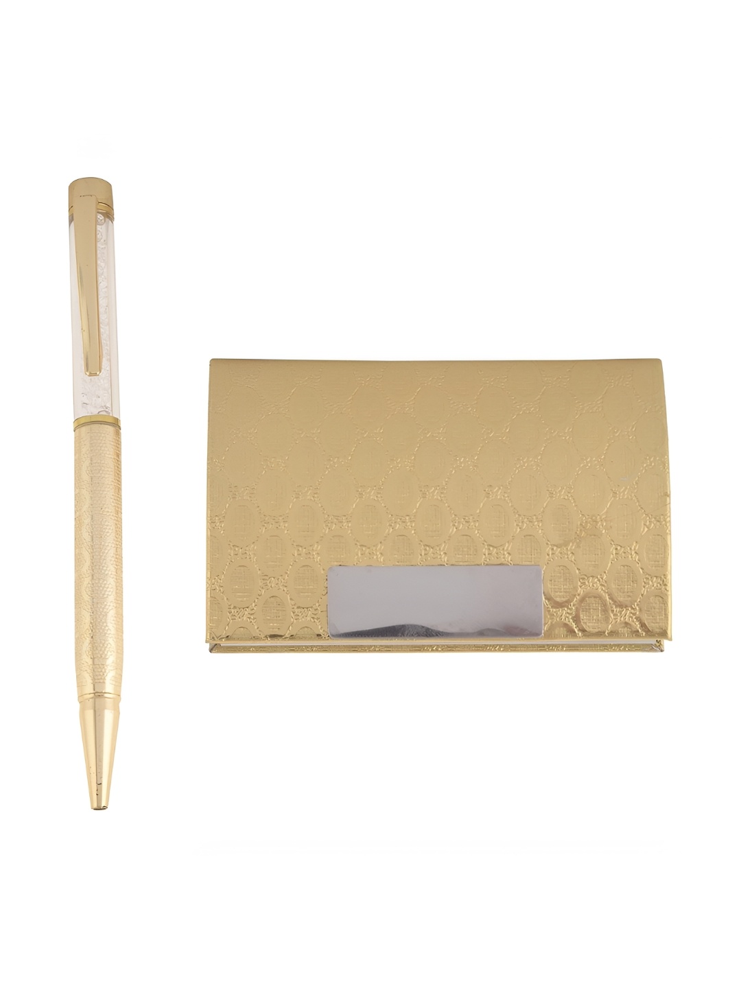 

INTERNATIONAL GIFT 2-Pcs Gold-Plated Pen & Visiting Card Holder Home Gift Sets