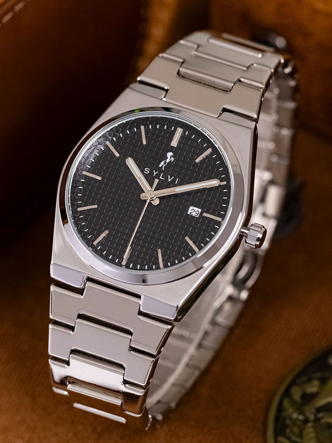 

Sylvi Men Stainless Steel Straps Analogue Multi Function Watch PRO-Black-silver