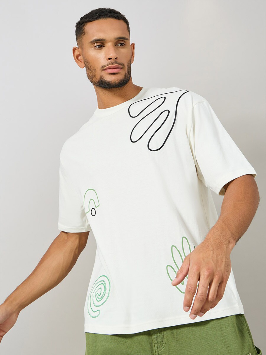 

Styli Men Premium Heavy Jersey Placement Printed Oversized Tee, White