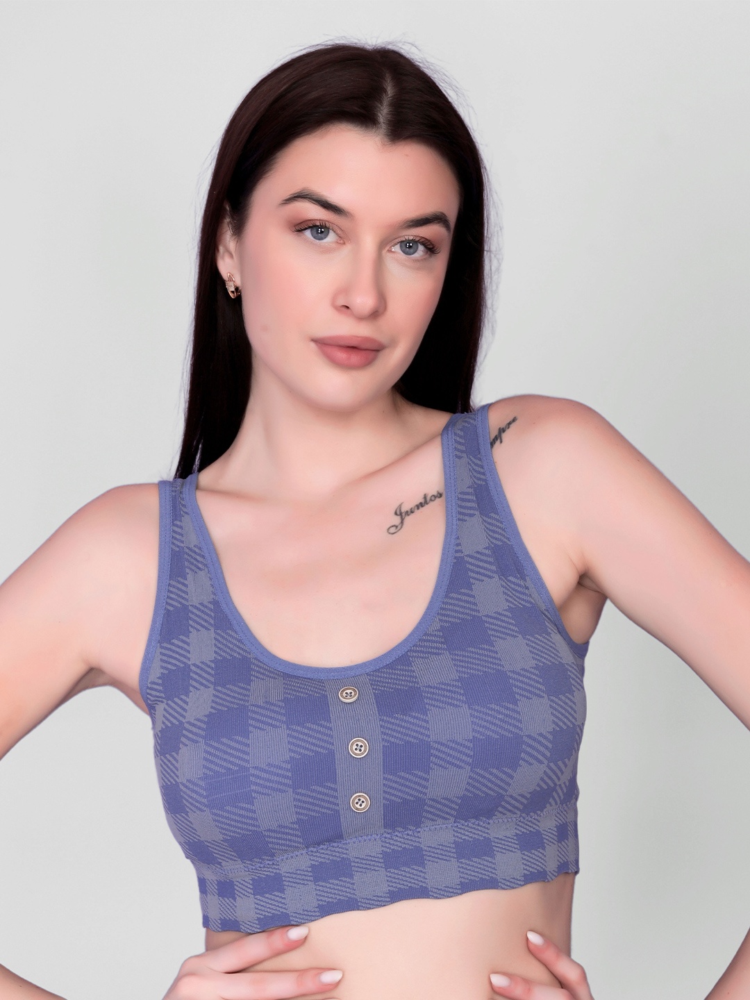 

Spiaty Checked Full Coverage Removable Padding Workout Bra With All Day Comfort, Blue