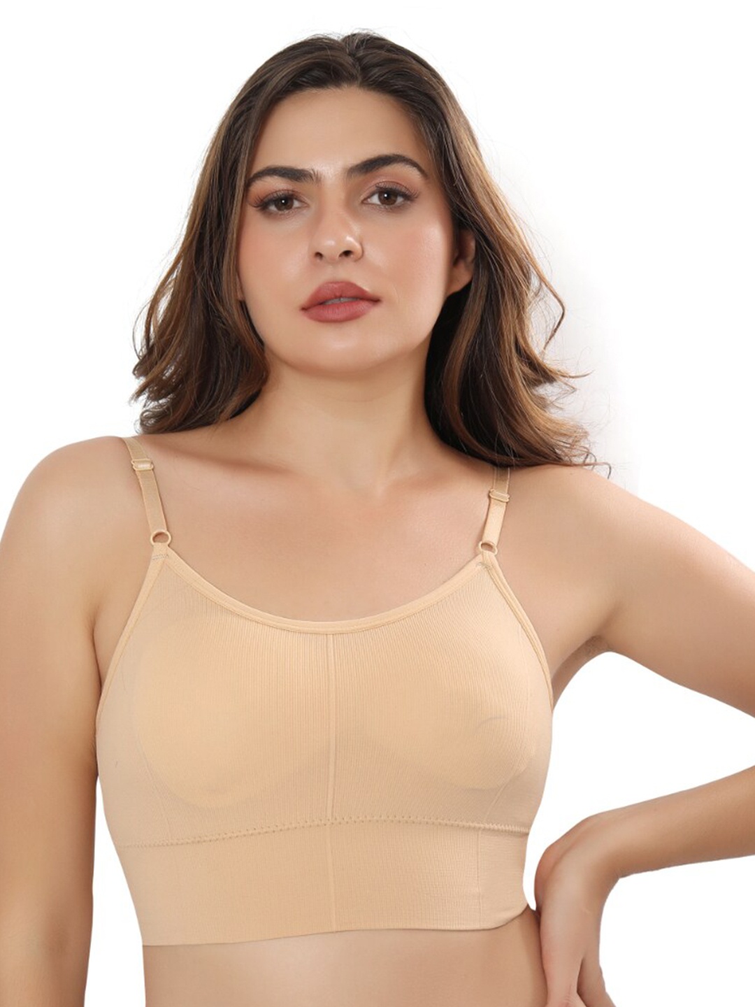 

Bella Voste Full Coverage Removable Padding Rapid-Dry Workout Bra- All Day Comfort, Beige