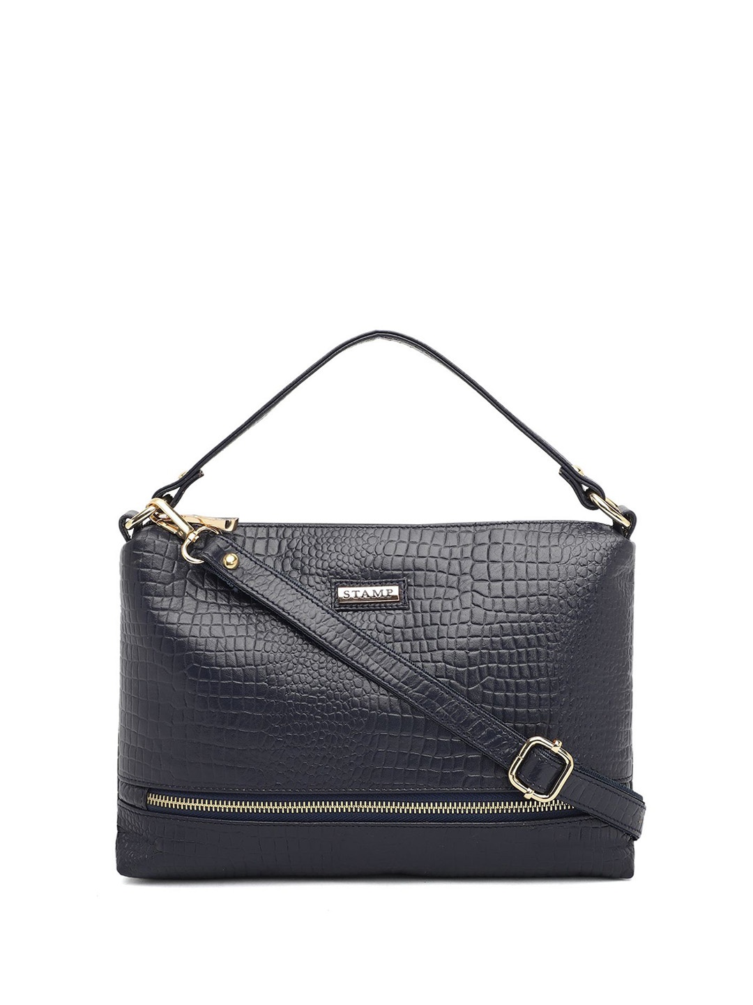 

Stamp Textured Leather Structured Handheld Bag, Blue