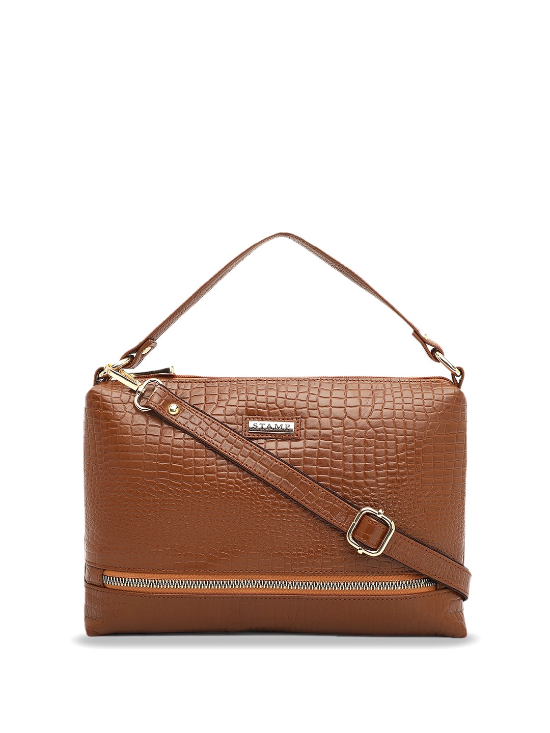 

Stamp Textured Leather Structured Handheld Bag, Tan