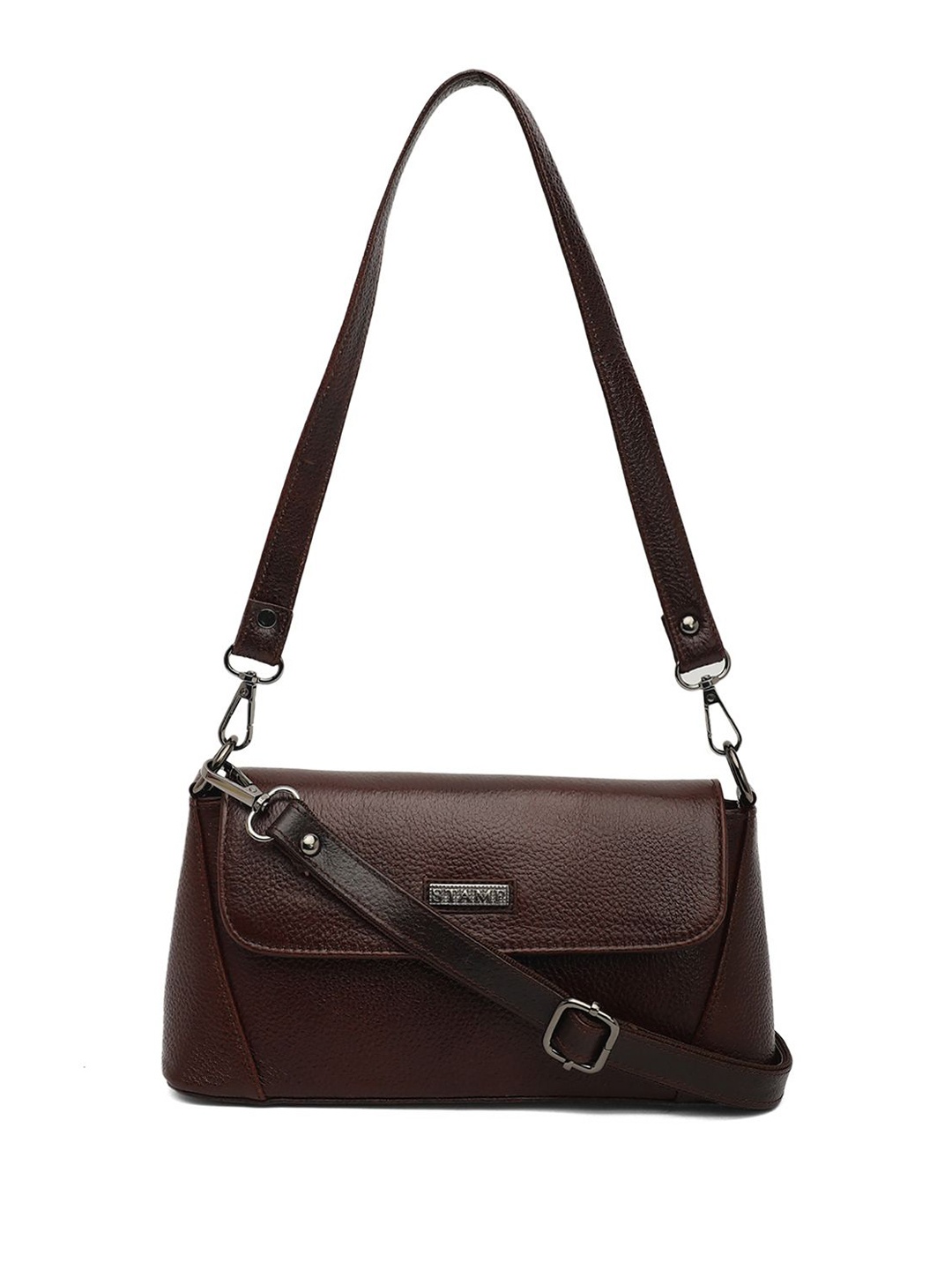 

Stamp Leather Structured Sling Bag, Brown