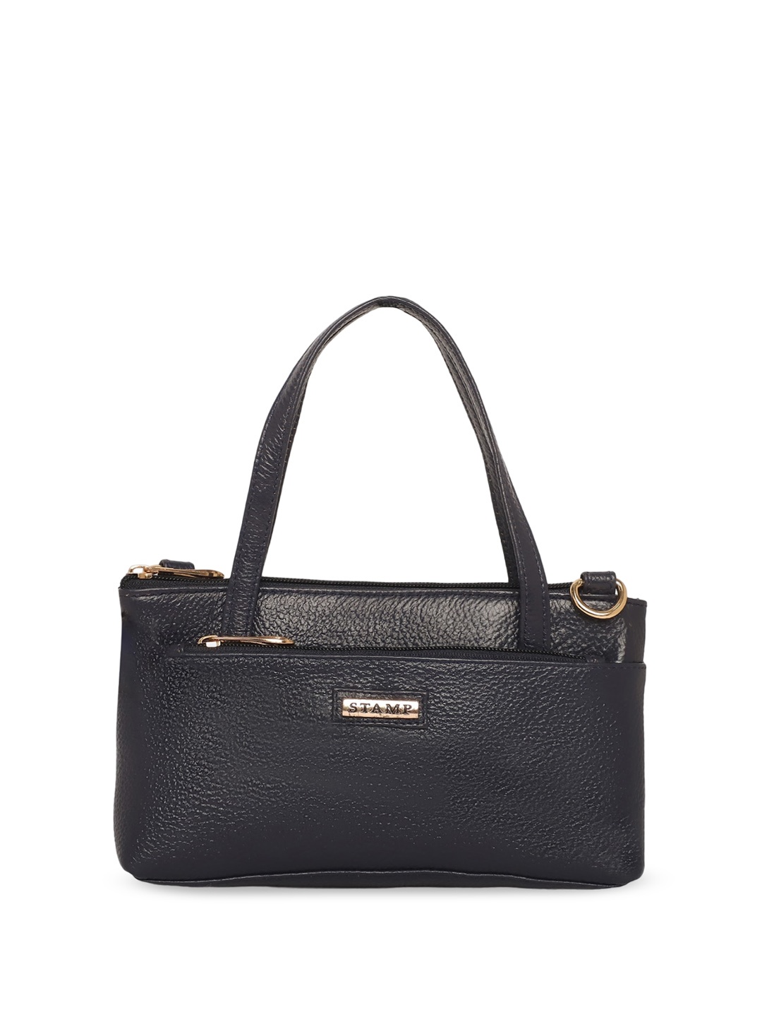 

Stamp Textured Leather Structured Handheld Bag, Black