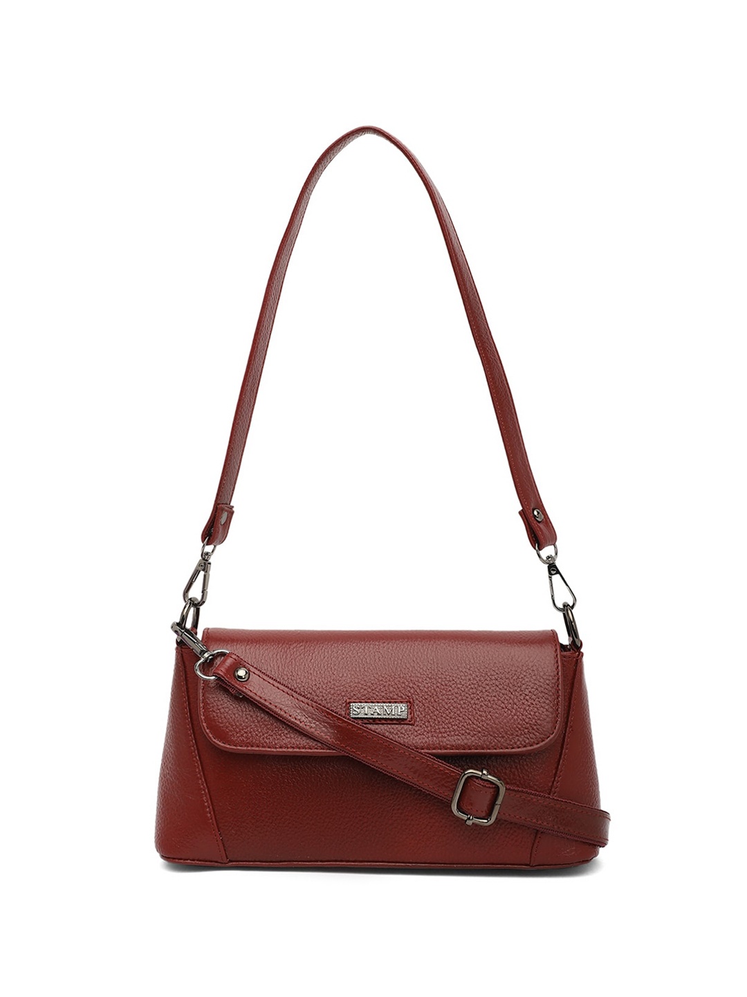 

Stamp Leather Structured Sling Bag, Burgundy